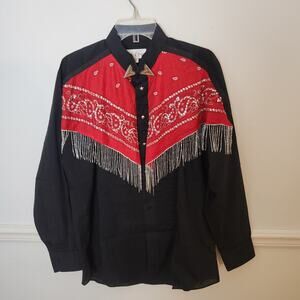 Vtg Icing Western Shirt Sz Medium Mens Sequin Beaded Fringe Cowboy Buttonup USA